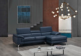 A973B Premium Italian Leather Sectional Right Facing Chaise in Blue