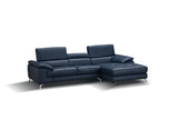 A973B Premium Italian Leather Sectional Right Facing Chaise in Blue