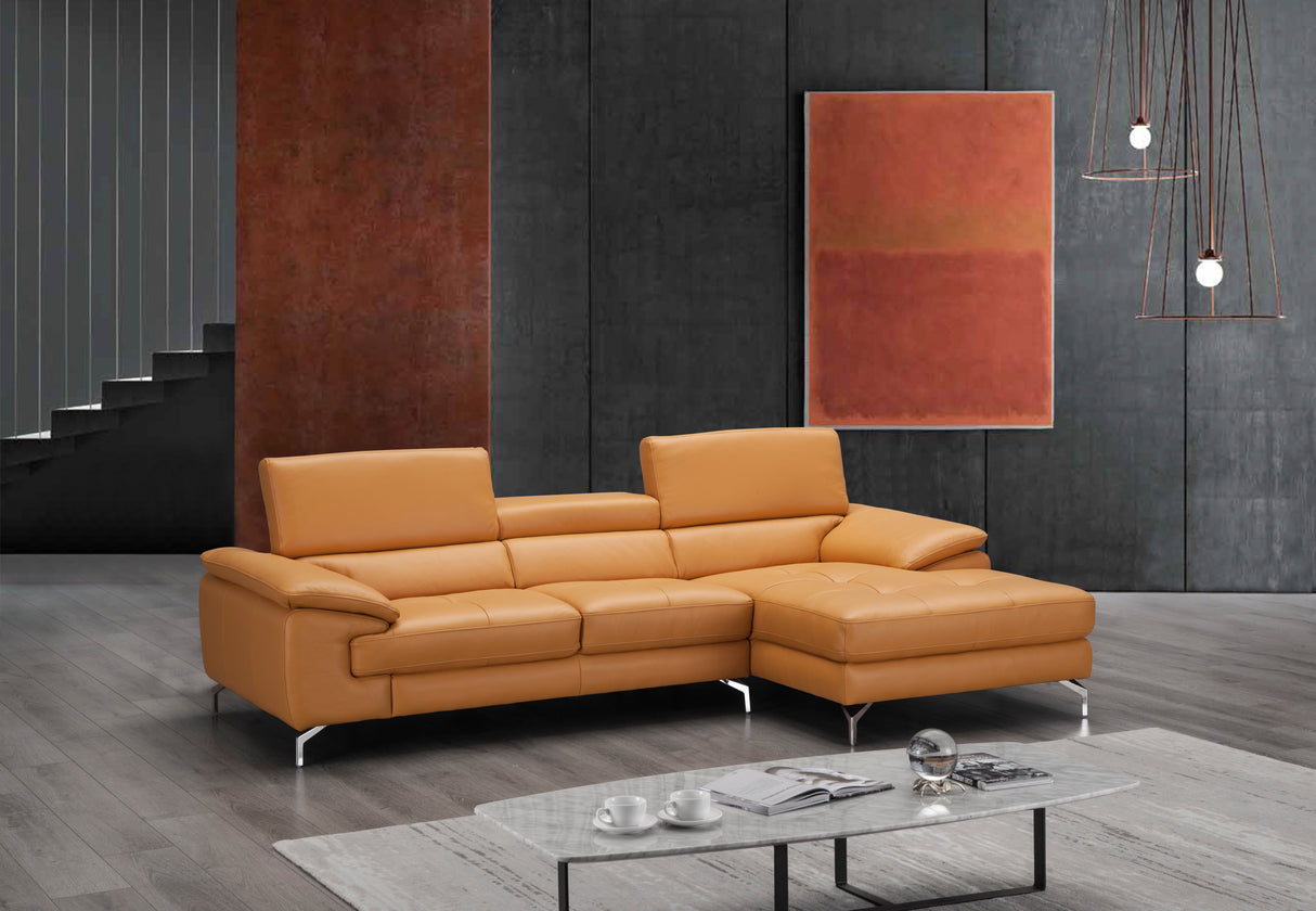 A973B Premium Italian Leather Sectional Right Facing Chaise in Freesia