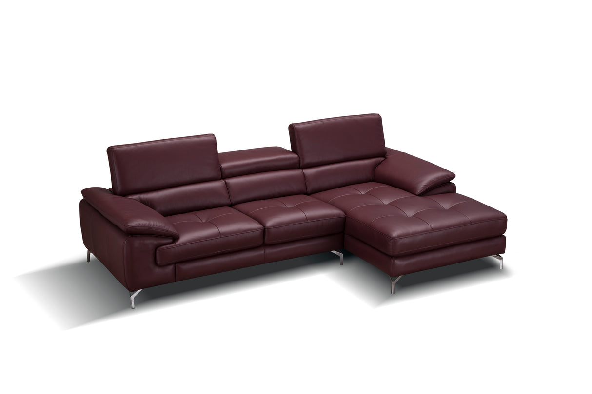 A973B Premium Italian Leather Sectional Right Facing Chaise in Maroon