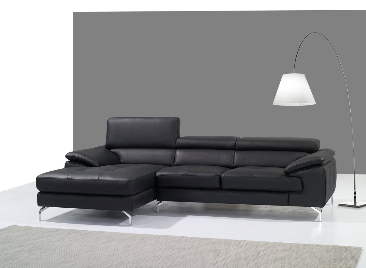 A973B Premium Leather Sectional in Black - Left Facing Chaise