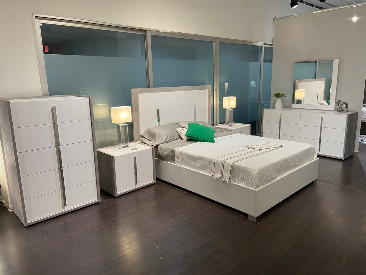 Ada Premium King Bed in Cemento/Bianco Opac