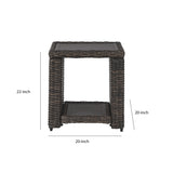 Handwoven Wicker End Table with Open Shelf in Brown and Black