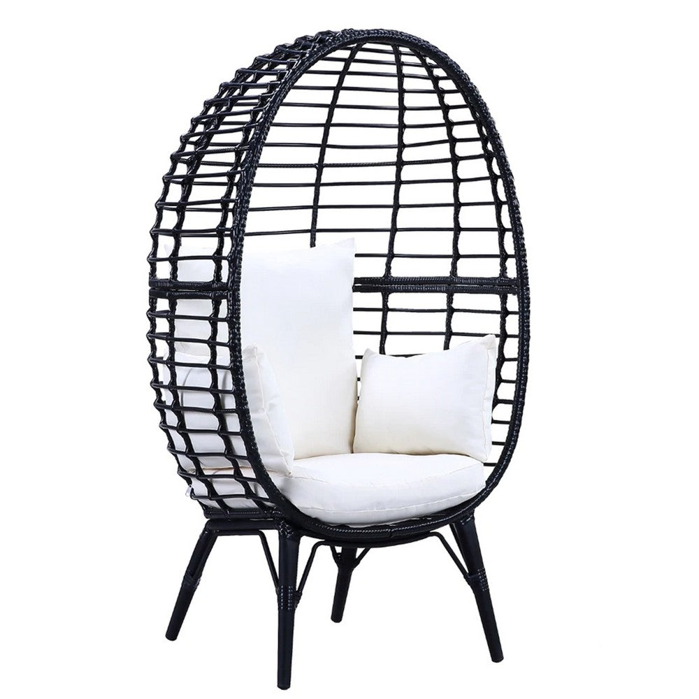 Loe 32 Inch Patio Lounge Chair, Oval Shape, Resin Rattan Wicker