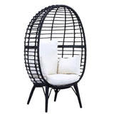 Loe 32 Inch Patio Lounge Chair, Oval Shape, Resin Rattan Wicker