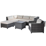 8 Piece Modern Outdoor Sectional Sofa Set, Steel and Rattan Frame, Gray