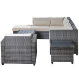 8 Piece Modern Outdoor Sectional Sofa Set, Steel and Rattan Frame, Gray