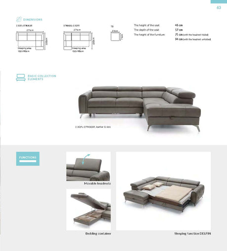 Camelia Leather Sectional With Bed and Storage