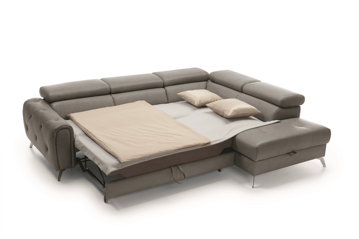 Camelia Leather Sectional With Bed and Storage