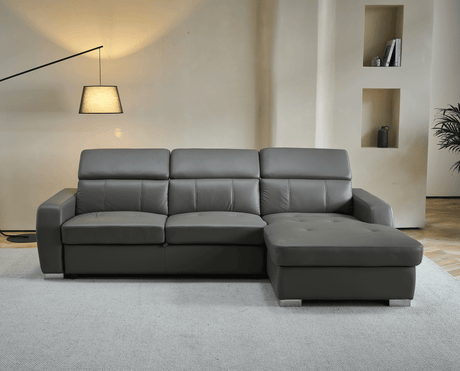 1822 Modern Top Grain Leather Sectional w/bed