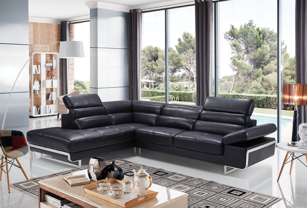 2347 Black Leather Modern Sectional