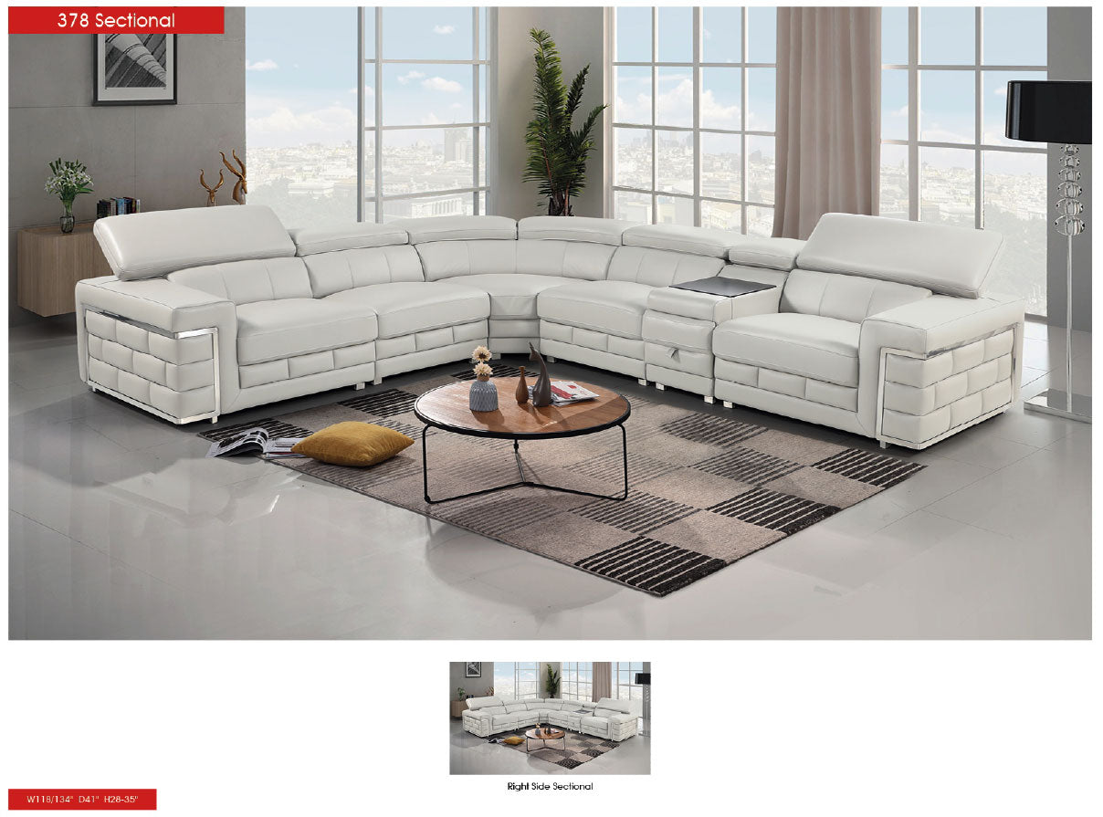 378 Light Gray Leather Sectional