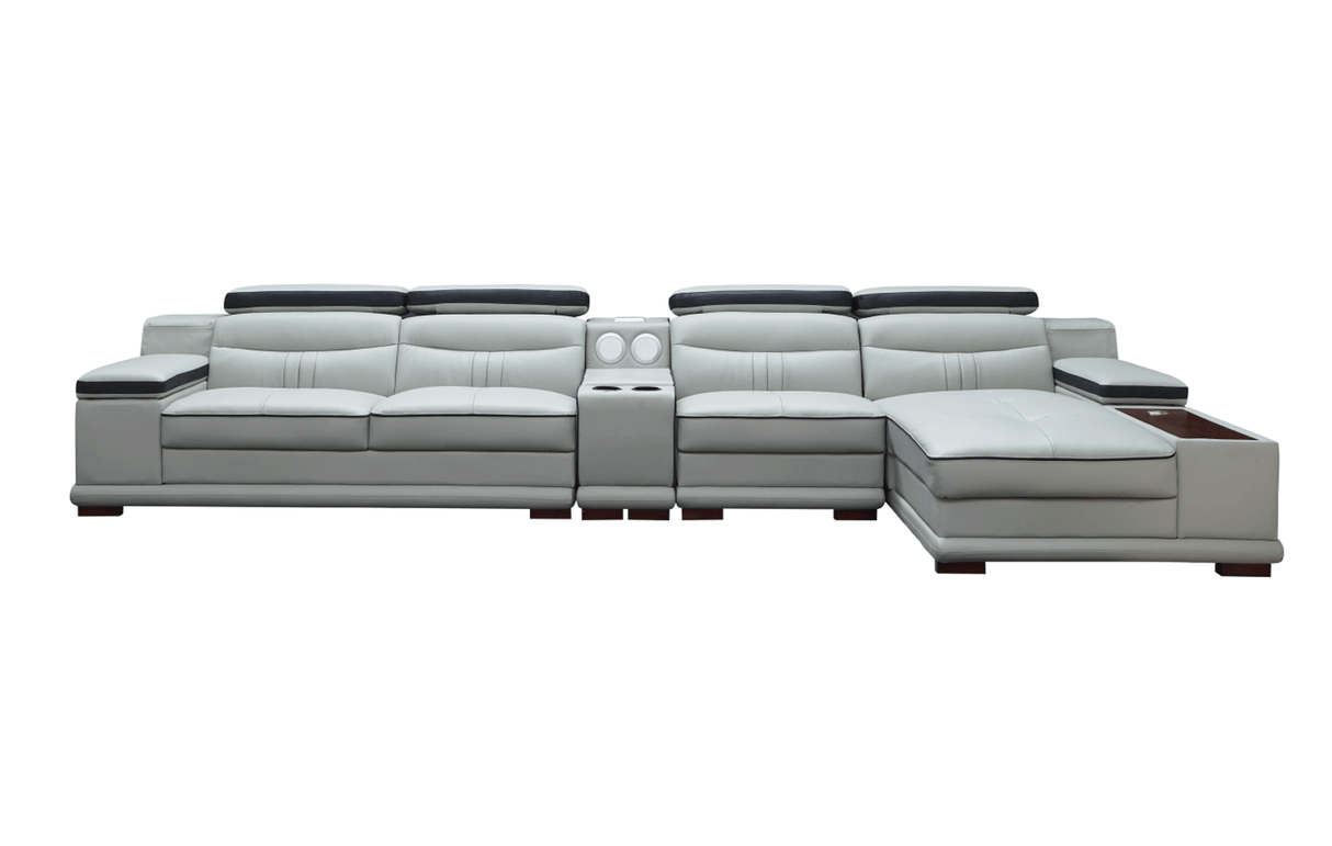 908 Modern Leather Sectional and Ottoman