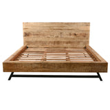 Bree Modern Rustic Platform Bed, Brown Acacia & Mango Wood Frame, Angled Black Iron Legs