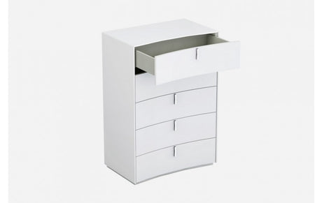 Bellagio Modern Lacquer Wood 5-Drawer Chest in White