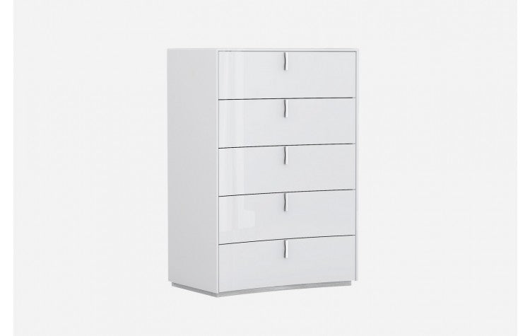 Bellagio Modern Lacquer Wood 5-Drawer Chest in White