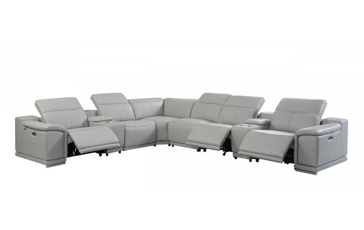 DivanItalia 9762 8-Piece 2 Console 3-Power Reclining Italian Leather Sectional