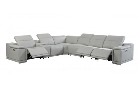 DivanItalia 9762 7-Piece 1 Console 3-Power Reclining Italian Leather Sectional