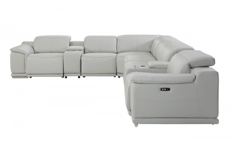 DivanItalia 9762 8-Piece 2 Console 3-Power Reclining Italian Leather Sectional