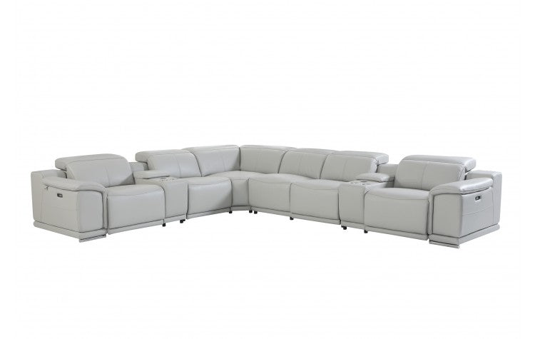 DivanItalia 9762 8-Piece 2 Console 3-Power Reclining Italian Leather Sectional