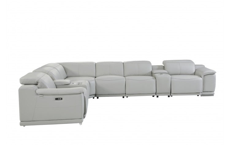 DivanItalia 9762 8-Piece 2 Console 3-Power Reclining Italian Leather Sectional