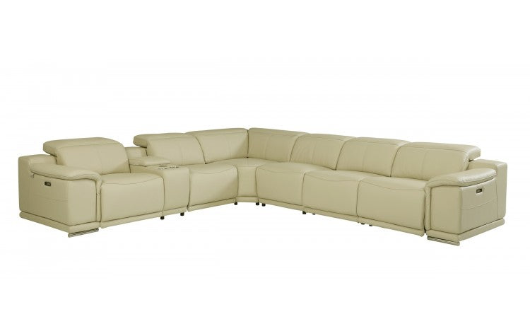 DivanItalia 9762 7-Piece 1 Console 4-Power Reclining Italian Leather Sectional