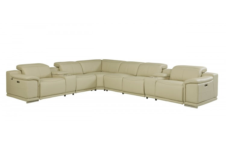 DivanItalia 9762 8-Piece 2 Console 3-Power Reclining Italian Leather Sectional