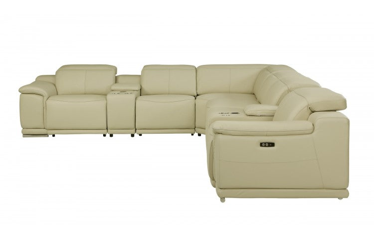 DivanItalia 9762 8-Piece 2 Console 3-Power Reclining Italian Leather Sectional