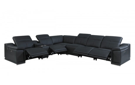 DivanItalia 9762 7-Piece 1 Console 4-Power Reclining Italian Leather Sectional