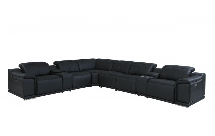 DivanItalia 9762 8-Piece 2 Console 3-Power Reclining Italian Leather Sectional