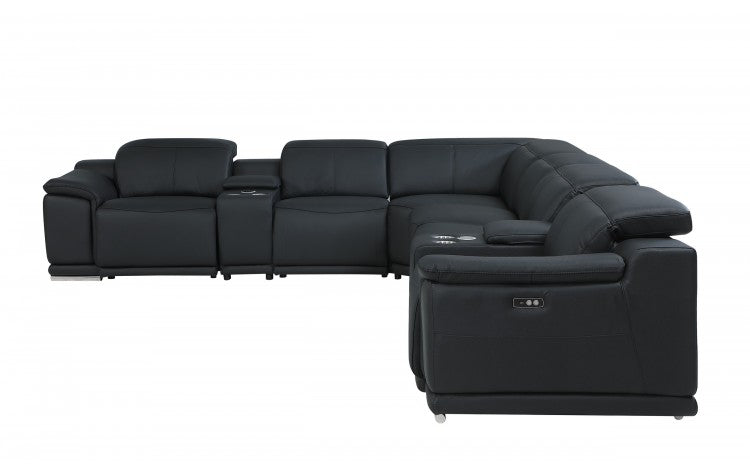 DivanItalia 9762 8-Piece 2 Console 3-Power Reclining Italian Leather Sectional