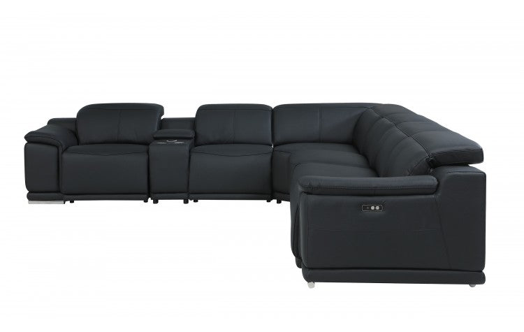 DivanItalia 9762 7-Piece 1 Console 4-Power Reclining Italian Leather Sectional