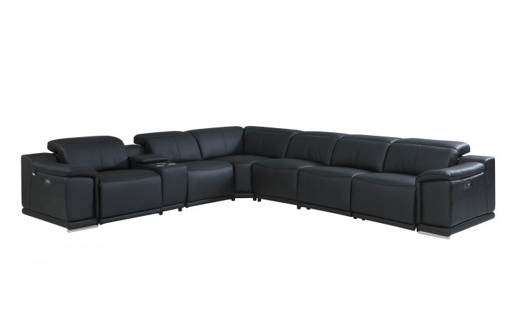 DivanItalia 9762 7-Piece 1 Console 4-Power Reclining Italian Leather Sectional