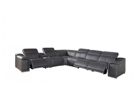 DivanItalia 9762 7-Piece 1 Console 3-Power Reclining Italian Leather Sectional