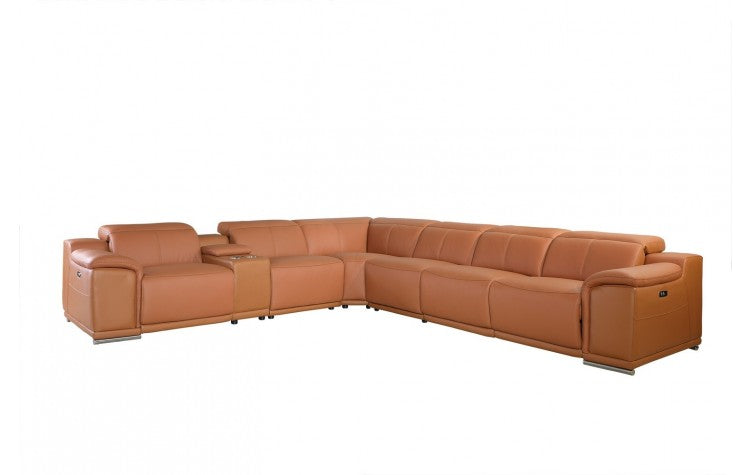 DivanItalia 9762 7-Piece 1 Console 4-Power Reclining Italian Leather Sectional