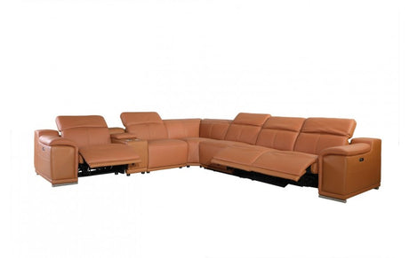 DivanItalia 9762 7-Piece 1 Console 4-Power Reclining Italian Leather Sectional