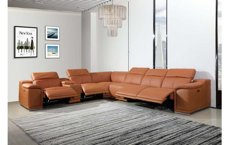 DivanItalia 9762 7-Piece 1 Console 4-Power Reclining Italian Leather Sectional