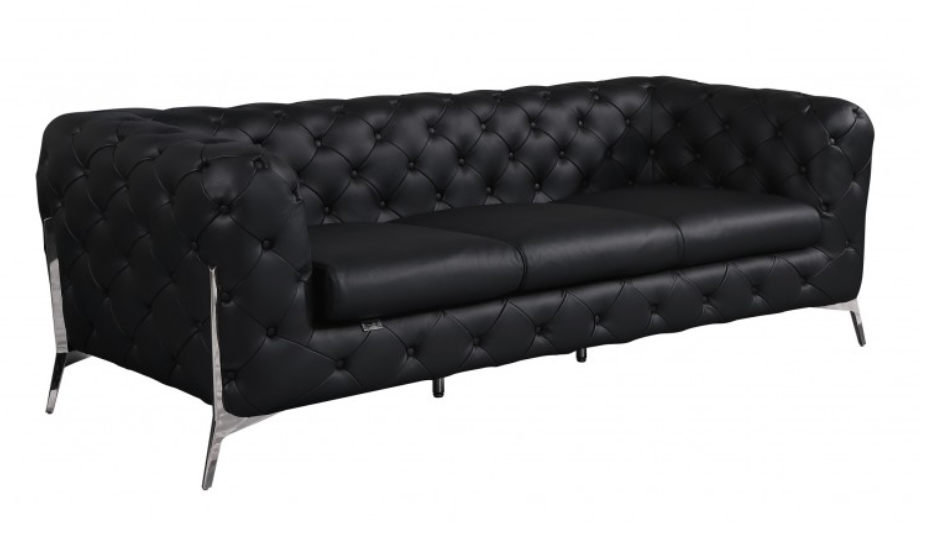 DivanItalia 2-Piece Genuine Italian Leather Sofa & Loveseat  in Black